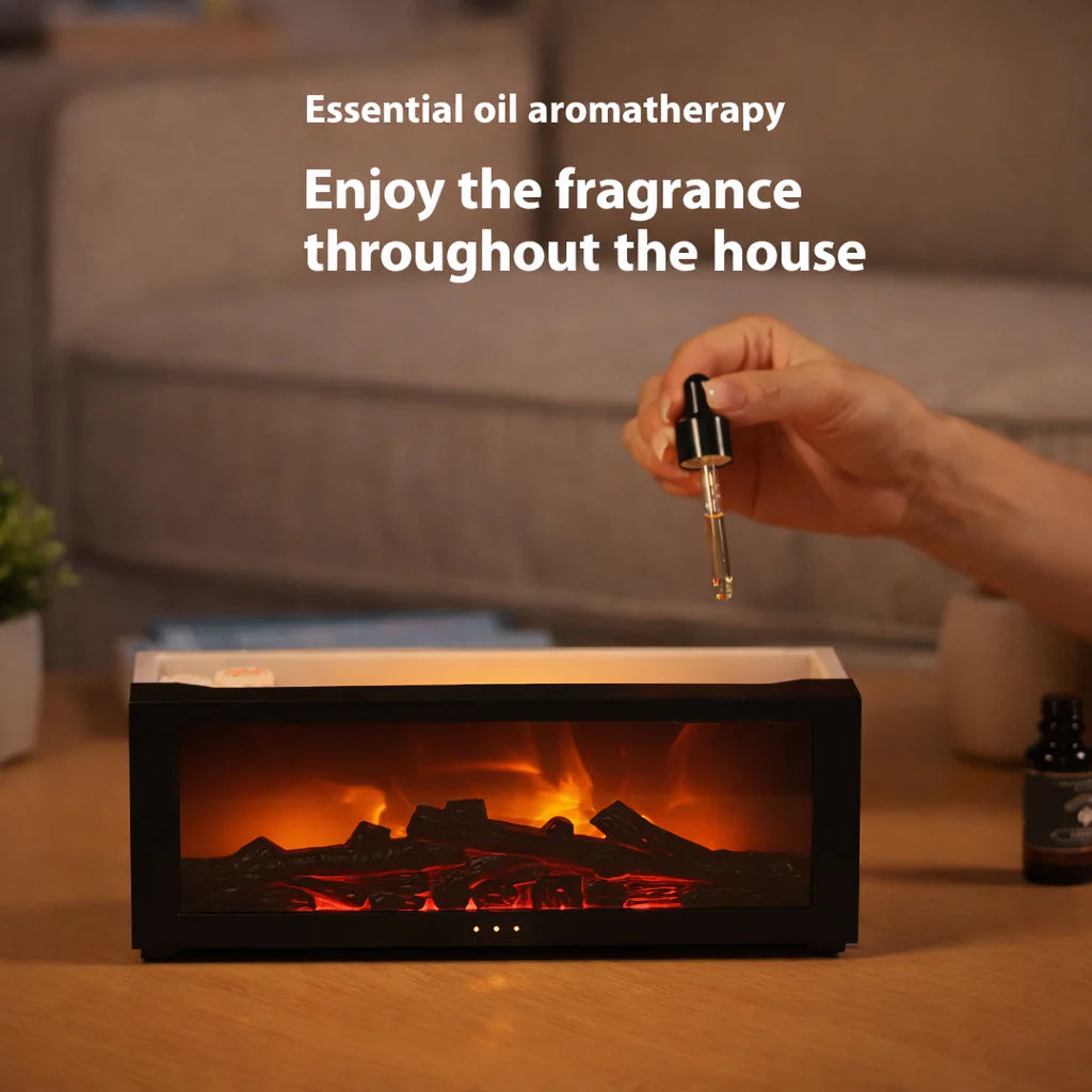 Flame Aroma Diffuser Fireplace – 3D Flame Essential Oil Humidifier with LED Night Light
