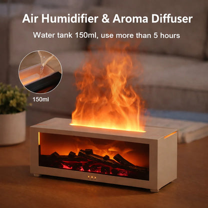 Flame Aroma Diffuser Fireplace – 3D Flame Essential Oil Humidifier with LED Night Light